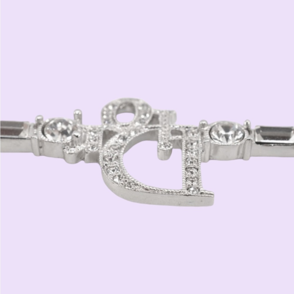 Dior: Crystal Logo Bar Rhinestone Silver Necklace - Picture 11 of 16